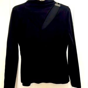 Boston Proper Mock turtle neck top. Peep slit shoulder slant size M